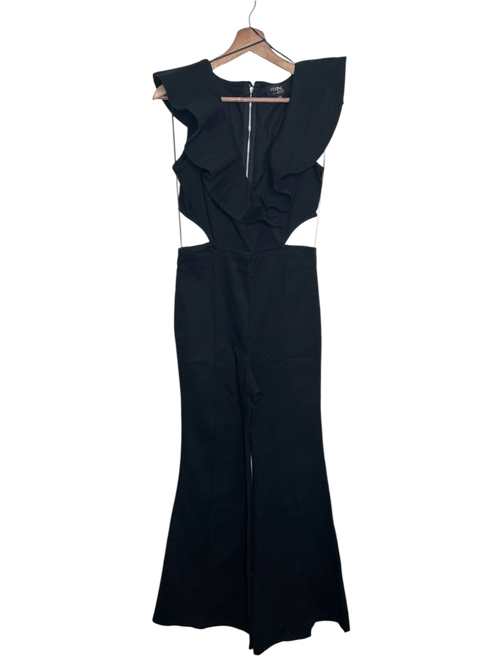 Flying Tomato LA On The Way Out Black Denim Wide Leg Jumpsuit Size Medium - Picture 6 of 9